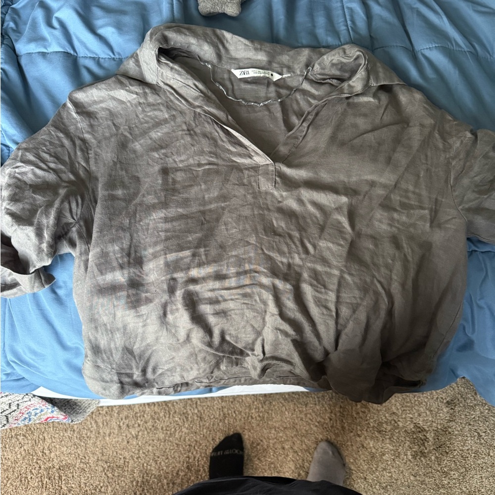 Zara Charcoal Short-Sleeve Hoodie